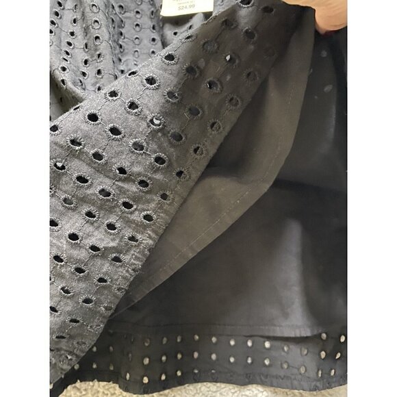 A New Day Women's Black Short Puff Sleeve Eyelet Dress Top Size XS cotton - Picture 3 of 9